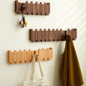 Solid Wood Piano Key Hook Wall Mount Storage Rack, No Drilling Entryway Decorative Hanger, Space-Saving Home Organizer