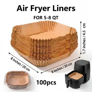 100pcs nonstick square air fryer paper liners, 8 inches; thick double-sided silicone oil liner paper for single-use baking, suitable for 5–8 quart air fryers; baking supplies, kitchen supplies, cookware; food tray (8×8 inches / 20×20 cm); baking tools