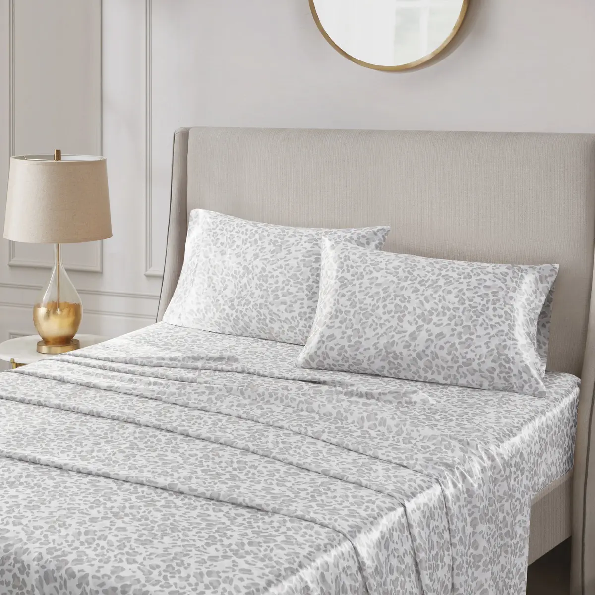 Madison Park 100% Printed Satin Standard 2-PC Pillowcases, Leopard Print, Soft, Smooth, Wrinkle-Resistant, Breathable, Luxury Look Bedroom Bedding Pillow Covers