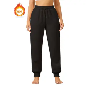【Plus Size】 Solid Drawstring Waist Thermal Lined Sweatpants, Casual Pocket Jogger Pants for Women, Women's Trousers for Fall & Winter