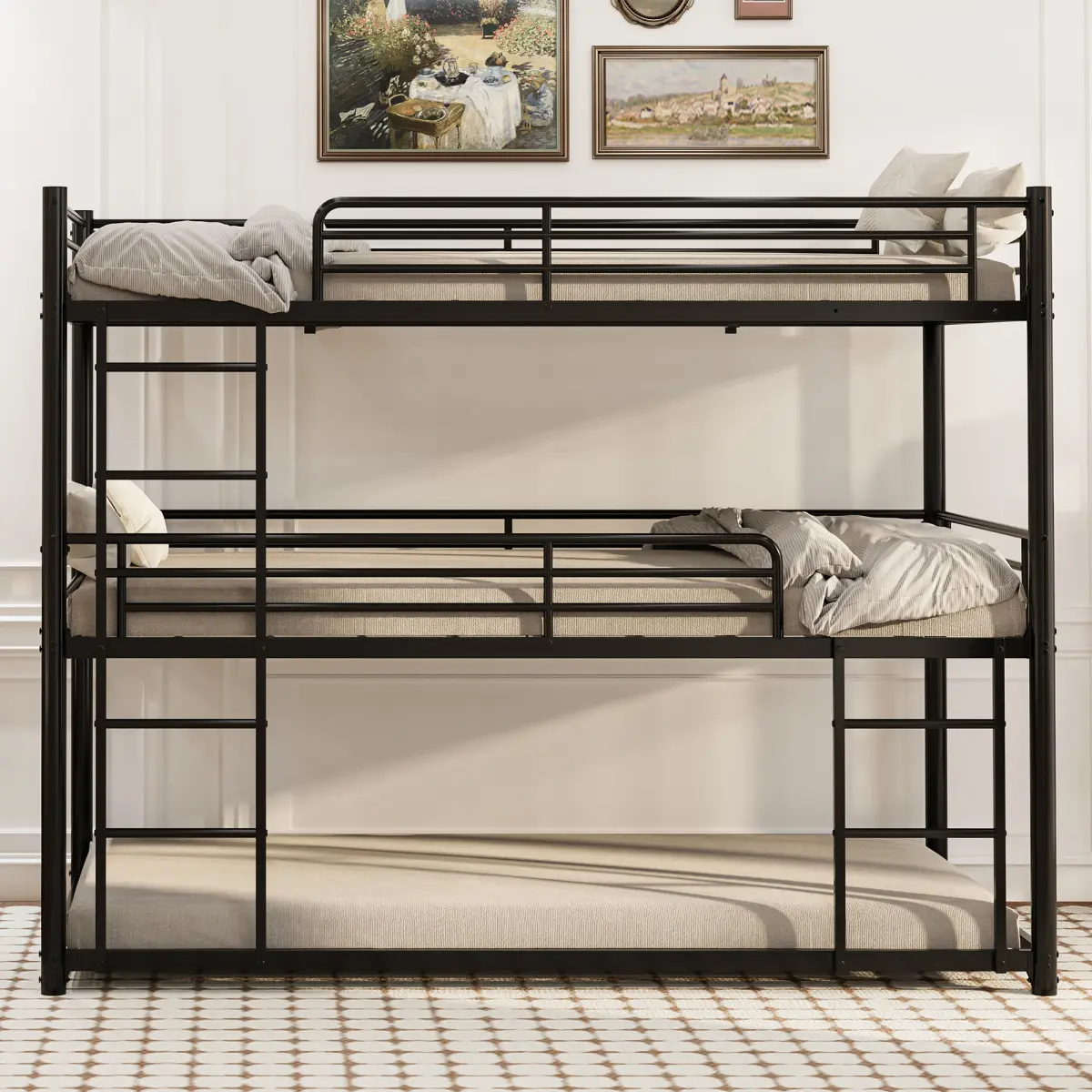 twin over twin bunk bed BLACK with three levels