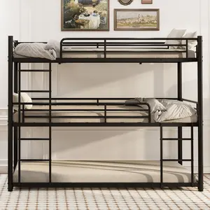 twin over twin bunk bed BLACK with three levels
