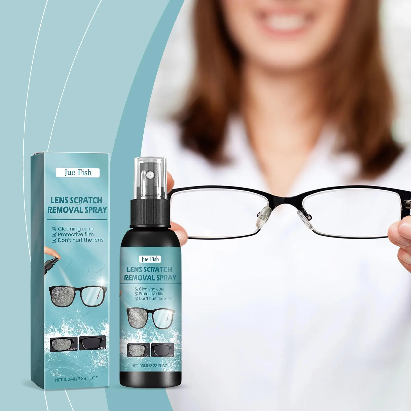 Jue-Fish Lens Scratch Remover, Repair Scratched Glass, Renew Eyeglass Lenses, Foggy Care Agent, Eye Protection & Maintenance, Eyewear Care