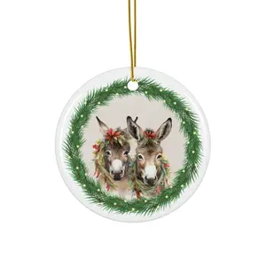 Christmas Donkeys Ceramic Ornament - Circle, Star, Heart and Oval Shapes