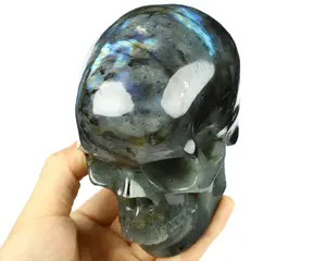 Top Quality Polish Flash 5.0" Labradorite Carved Crystal skull,Super Realistic, Crystal Healing4503034