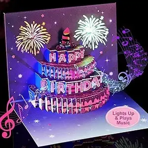 Birthday Cards, Light and Music Birthday Cake Happy Birthday Card, 3D Pop Up Birthday Gift Greeting Card