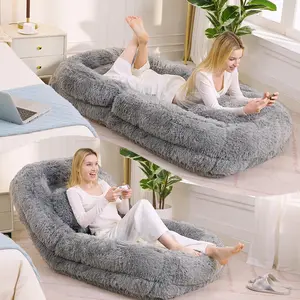 69*35 Inch Faux Fur Lazy Sofa Couch, 5-Level Adjustable Backrest Floor Sofa Bed, 300 LBS High Capacity Convertible Human Dog Bed, Plush Breathable Foldable Gaming Seat with Non-Slip Base for Living Room Bedroom