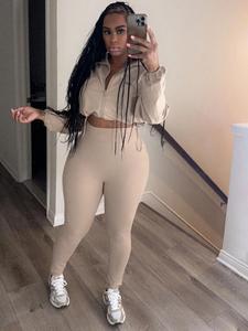 two-piece set women's solid zip up jacket & pants, casual fashion breathable outfits for daily outdoor wear, women clothes for fall & winter