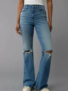 Super High-Waisted Ripped Flare Jean - Womenswear Top for Bottoms, Comfortable Fit, Versatile Style plus  size  jeans wide leg denim jean Trouser Pants Streetwear Basic