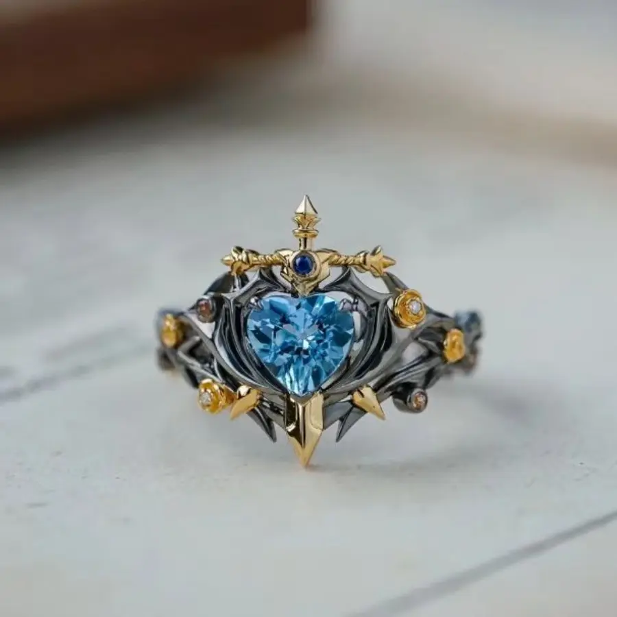 BeiVer Unisex Adjustable Open Ring Set - Hand-Fabricated Stackable Costume Jewelry, Fashion Heart Rings, Sword Filigree Thorn Vine Design for Edgy Daily Wear
