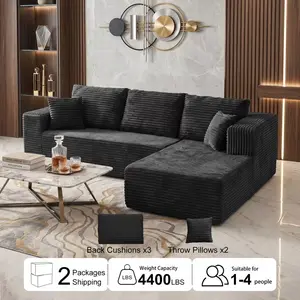 L-Shaped Corduroy Modular Sectional Sofa Set with 2 Throw Pillows 3 Cushions, Chaise Lounge, No Assembly Needed Multiple Free Combinations boneless sectional couch for Living room furniture or Bedroom Cloud  Versatile Use Boneless Sofa tiktokshopspringglo