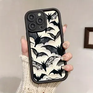 Black Retro Bat Design Phone Case/Halloween Gift/for iPhone 17 Air/16 Plus/15 Pro Max/14 Pro/13/12/11 and Other Mobile Phone Cases/Suitable for Women/Men/Girls and Boys as Gifts/Thriller/Spooky/TY410