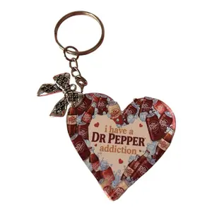 Handmade Dr Pepper heart shapes key chain