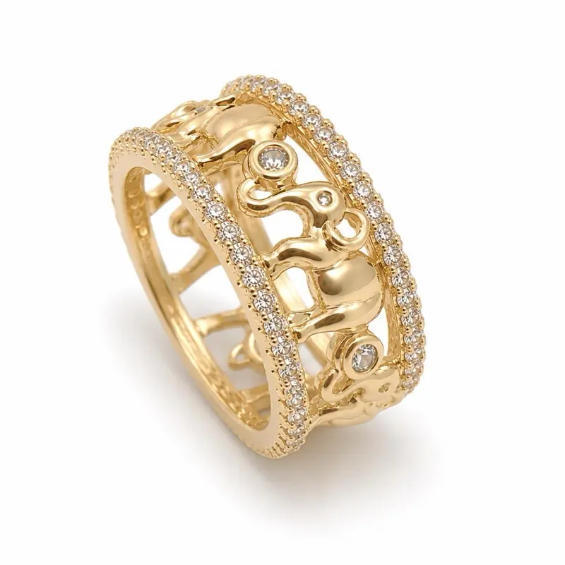 Women's Gold Plated Good Luck Elephant Ring - Fashion Costume Jewelry, Casual, Elegant, Everyday Wear, Long-Term Durability Ring-6011