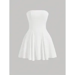 MOD Women's Music Festival White Strapless Flare White Dress,White Graduation Dress
