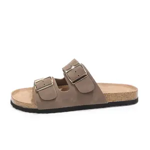 mysoft Womens Flat Sandals Cork Footbed Slides 2 Straps Adjustable Buckle Slip On Summer with Comfort Shoes  summervibes