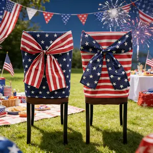 Chair cover set — Patriotic red/white/blue butterfly bow restaurant decor; Memorial Day for fallen soldiers party supplies; universal stretchy chair protectors for summer kitchen barbecues; holiday home decorations