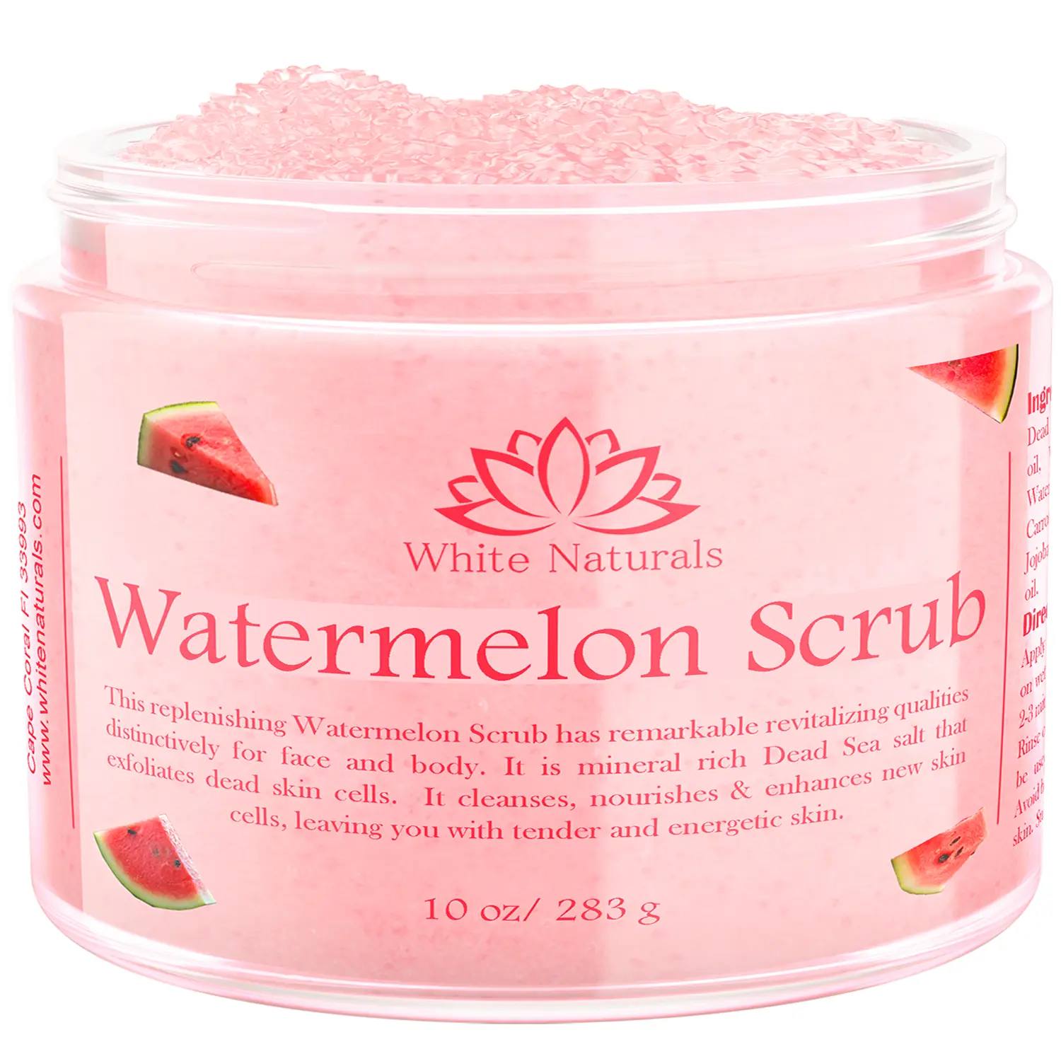 Watermelon Scrub, Organic Salt Bath Scrub, Gently Exfoliating Face & Body Scrub for Women, 10 oz