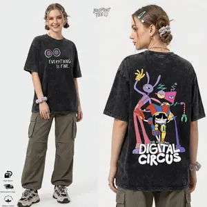 Digital Circus Unisex Vintage Wash Graphic Tee - Premium Heavyweight Oversized Streetwear T-Shirt - 100% Organic Cotton Unisex Drop Shoulder Top YUH