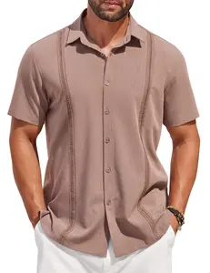 COOFANDY Mens Short Sleeve Cuban Guayabera Shirt Casual Summer Beach Button Down Shirts Menswear Top Clothing Soft