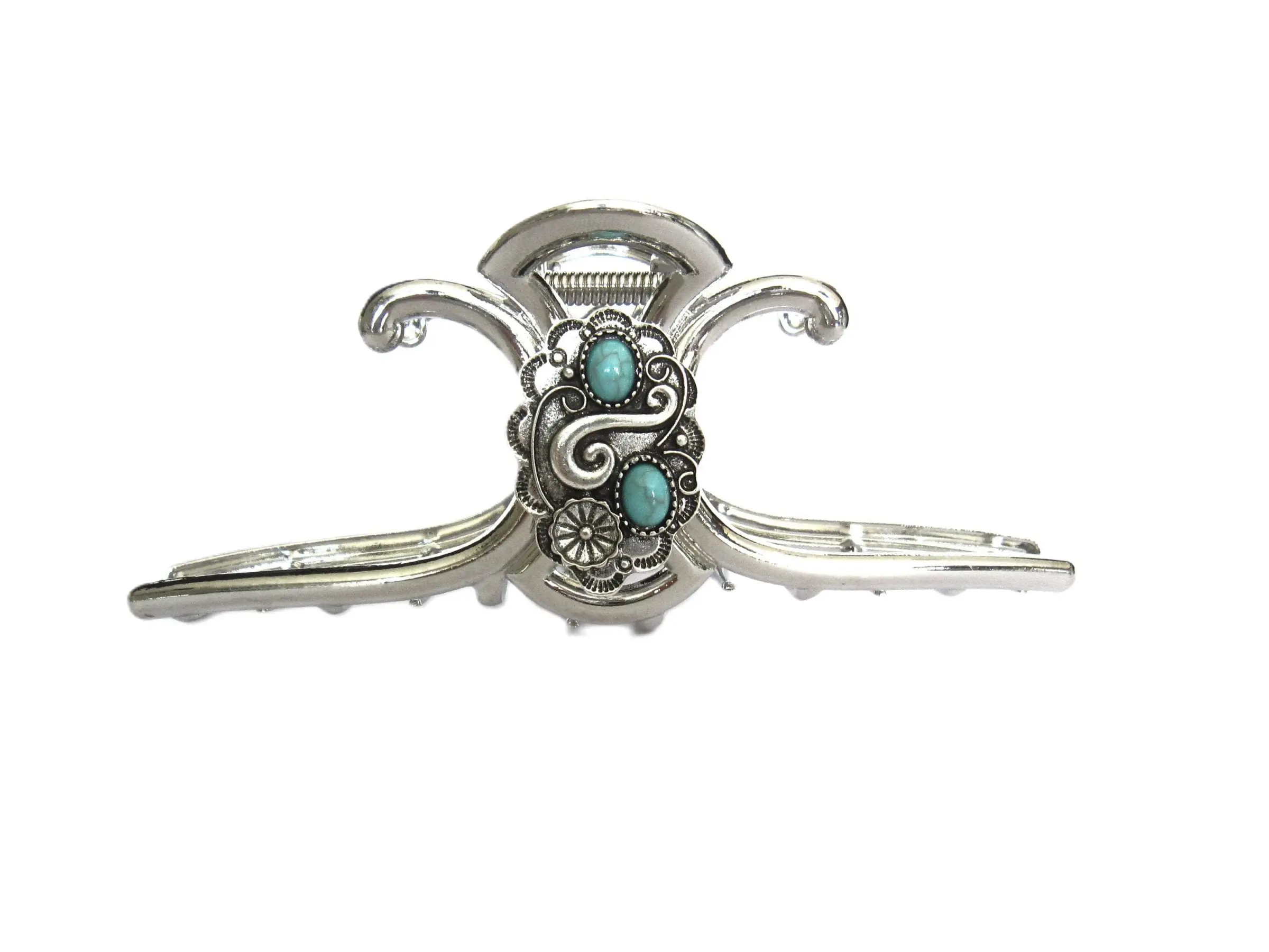 Extra large silver turquoise blue stone metal native western hair claw clip