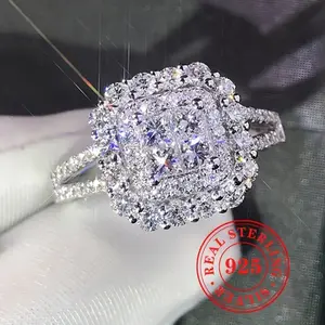 1PC Luxury Women's Fashion 925 Sterling Silver Zircon Ring Wedding Band Engagement Party Birthday Anniversary Christmas Gifts for Women Girlfriend Fine Jewelry US Size 5-11#