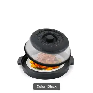 2026 New Microwave Food Splash Guard & Base Mat 10.5" Foldable Ventilated Cover Anti-Scalding Durable Plastic Silicone for Kitchen Dining Room Safety BLACK