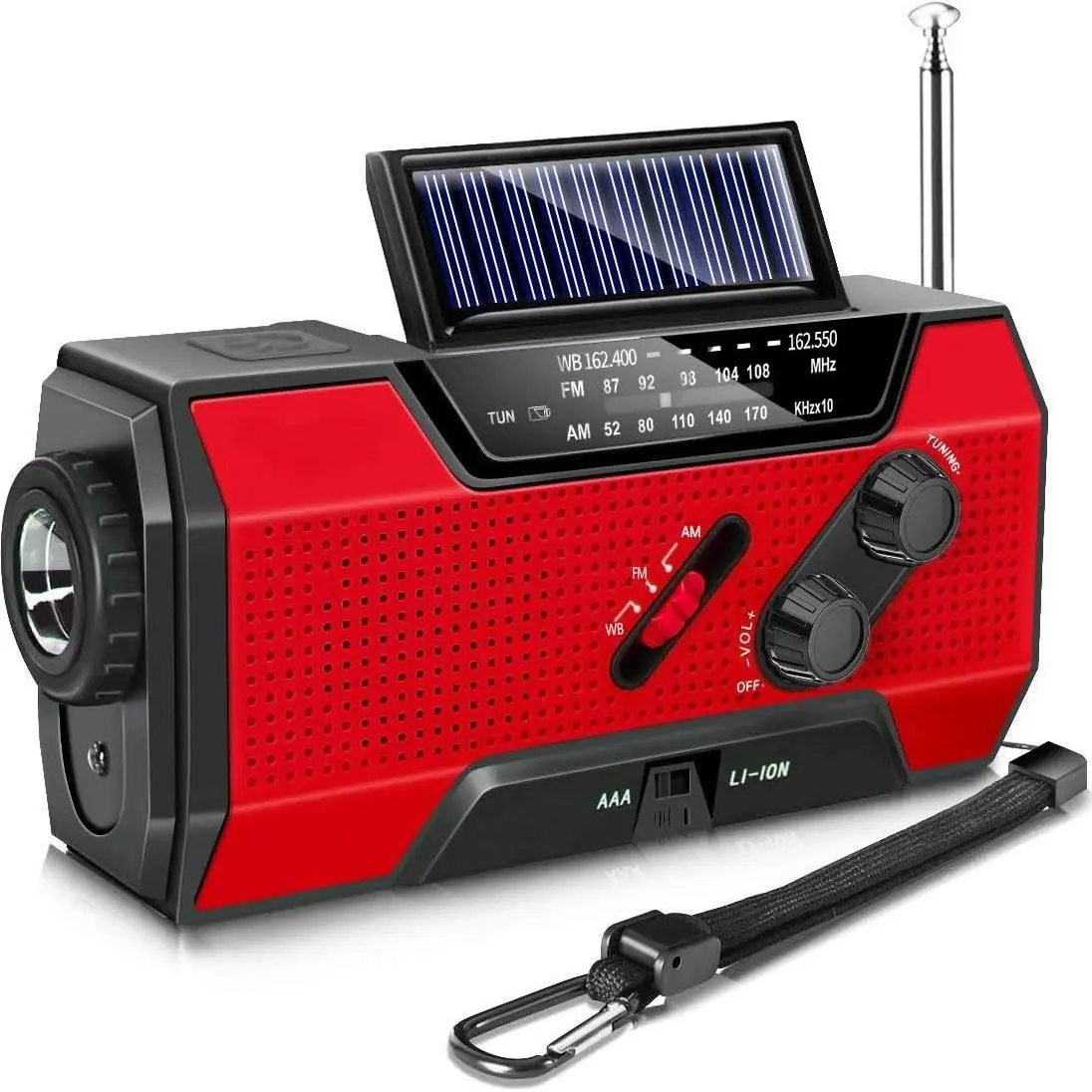 Portable USB/Solar/Hand Crank Charging Radio, Solar Powered Radio, Rechargeable Emergency Radio, Emergency Weather Radio with Power Bank Function, Radio with SOS Alarm & Flashlight for Indoor/Outdoor Emergencies, Christmas Gifts