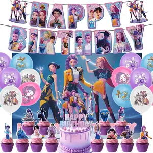 kpop Happy birthday banner supplies decoration letter balloons pink girl's school classroom decoration, fan meeting, birthday party (Style A)