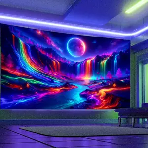 Colorful Waterfall Pattern Tapestry Tapestry, UV Reactive Tapestry, Natural Landscape Wall Hanging, Wall Decoration Art, Tapestry Wall Mural for Home Living Room Bedroom Office