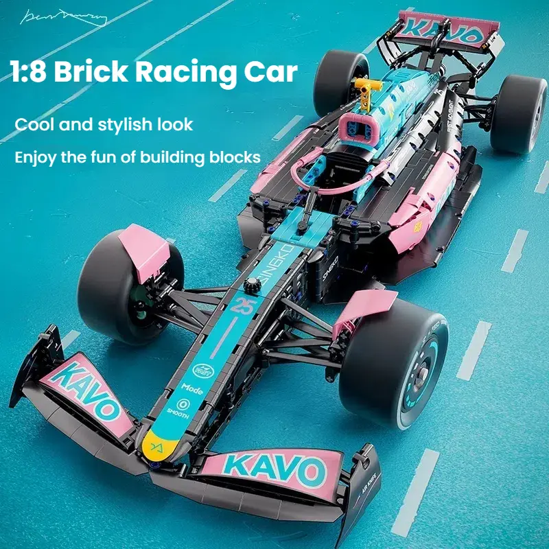 1:8-  Blue and Pink F1 Racing Car Assembly Building Blocks Creative Gift