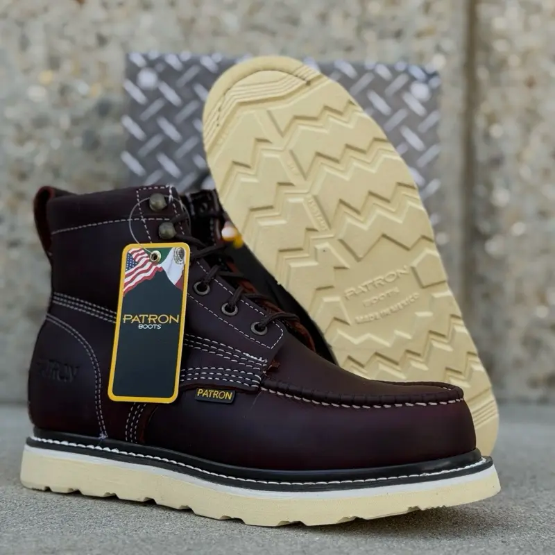 650 Burgandy Full Grain Leather Moc Toe With Rubber Sole Comfortable Insert Boot Footwear