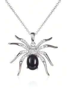 Women's Elegant Artificial Zircon Spider Pendant Necklace, Copper Chain Jewelry Gift for Women, Halloween Party Accessory