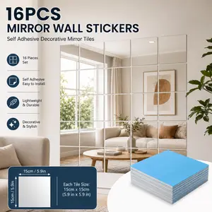 16PCS Mirror Wall Stickers, Self Adhesive PET Mirror Sheets, Peel and Stick Decorative Mirror Panels for Bedroom, Living Room, Entryway and Closet