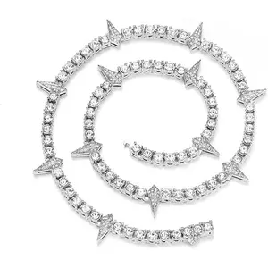 Spike Iced Out Tennis Chain For Men Women Zircon Trendy Cool Rapper CHain Anime Hippie Panther Paw Choker Necklace Halloween Cosplay Men's Jewelry for Wakanda King T'Challa Gift unique emo stylish y2k accessories Chain for Men
