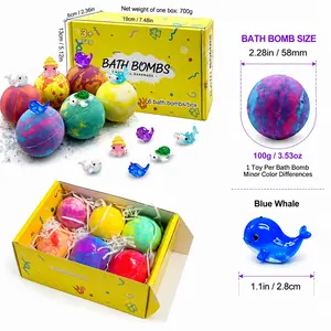 6ct Plant-Based Moisturizing Bath Bombs Gift Pack, Fragrance-Infused Gentle Sensitive Skin Body Care, Ocean Surprise Toys Inside for Kids with Storage Solution