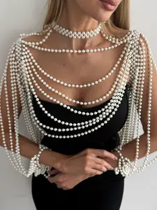 Boho Style Sexy Faux Pearl Shoulder Strap Fashion Body Chain, Elegant Everyday Casual Party Women Wedding Vacation Versatile Jewelry Gift