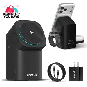 3 in 1 for Apple & Samsung Wireless Charger - Charging Station, Qi 2 Certified 15W Fast Magnetic Charger Stand with 30W Adapter for Magsafe iPhone 17/16/15/14/13/12 Pro Max, AirPods, Apple & Galaxy Watch