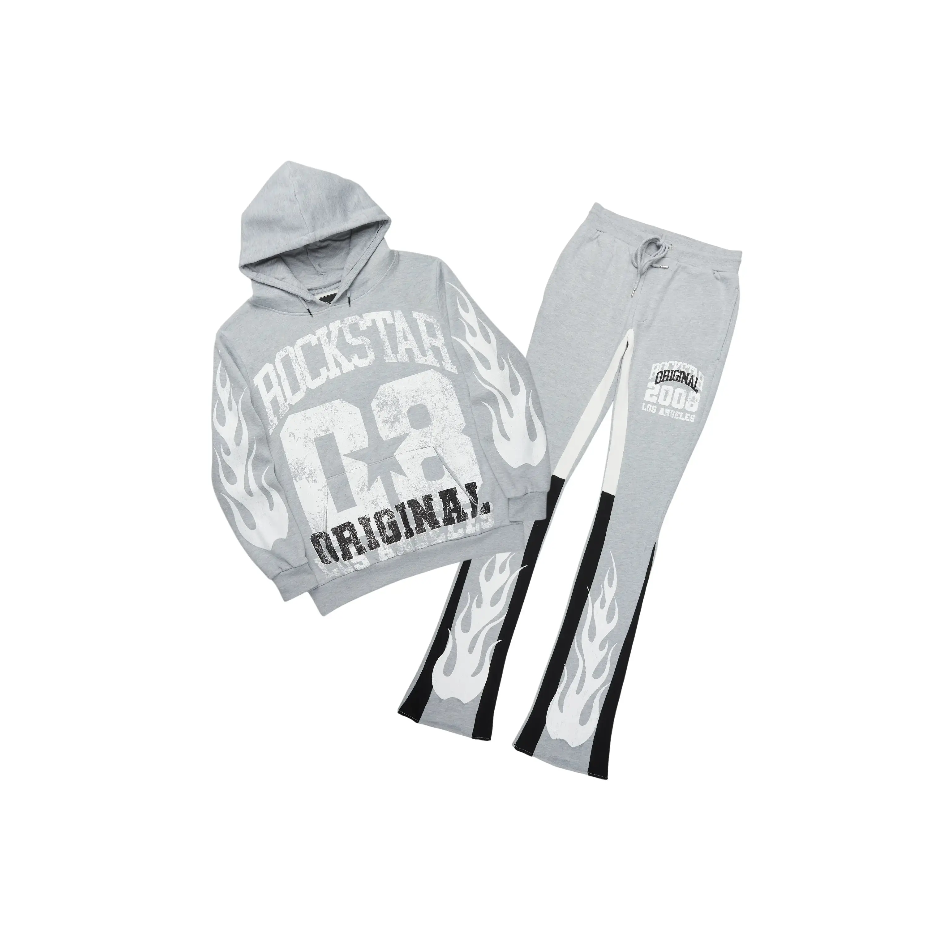 Edel Grey/White Hoodie/Stacked Flare Pant Set
