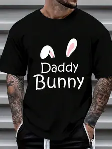 100% Cotton Mama Daddy Bunny Easter Day Dad Pregnant Mom Matching Couple T-Shirt Women's Men's Graphic Tee Crew Neck summer vacation Tops
