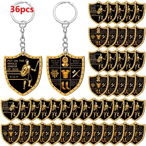 36pcs Christian Armor Motif Keychains - Christian Put On The Whole Armor, Zinc Alloy & Acrylic Charm Keychains, Metallic Emblem Bulk Favors, Medieval Inspired Military Gifts, Keychain for Boyfriend Christmas Fashion Accessories