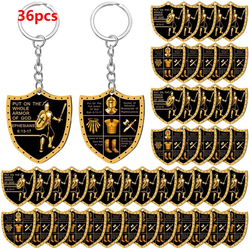 36pcs Christian Armor Motif Keychains - Christian Put On The Whole Armor, Zinc Alloy & Acrylic Charm Keychains, Metallic Emblem Bulk Favors, Medieval Inspired Military Gifts, Keychain for Boyfriend Christmas Fashion Accessories