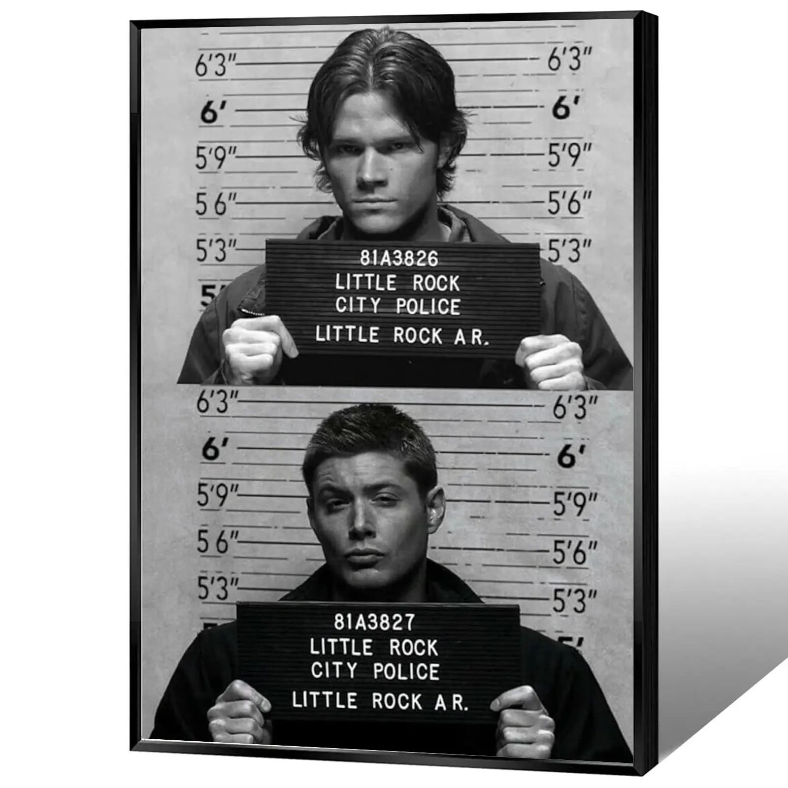 Supernatural Dean and Sam Winchester Mugshot Canvas Poster - Wood-Framed, Vibrant Print Design, Instant Wall Art Upgrade, Fandom on Display, Fan Gift Ready Home Decor for Living Room, Bedroom Decoration