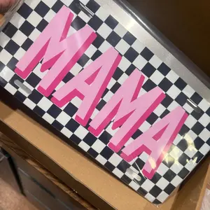 [ Trending ] Mama Checkered License Plate - Custom Retro Car Tag for Women - Aesthetic Checkered Pattern Vanity Plate - New Mama Car Decor Gift