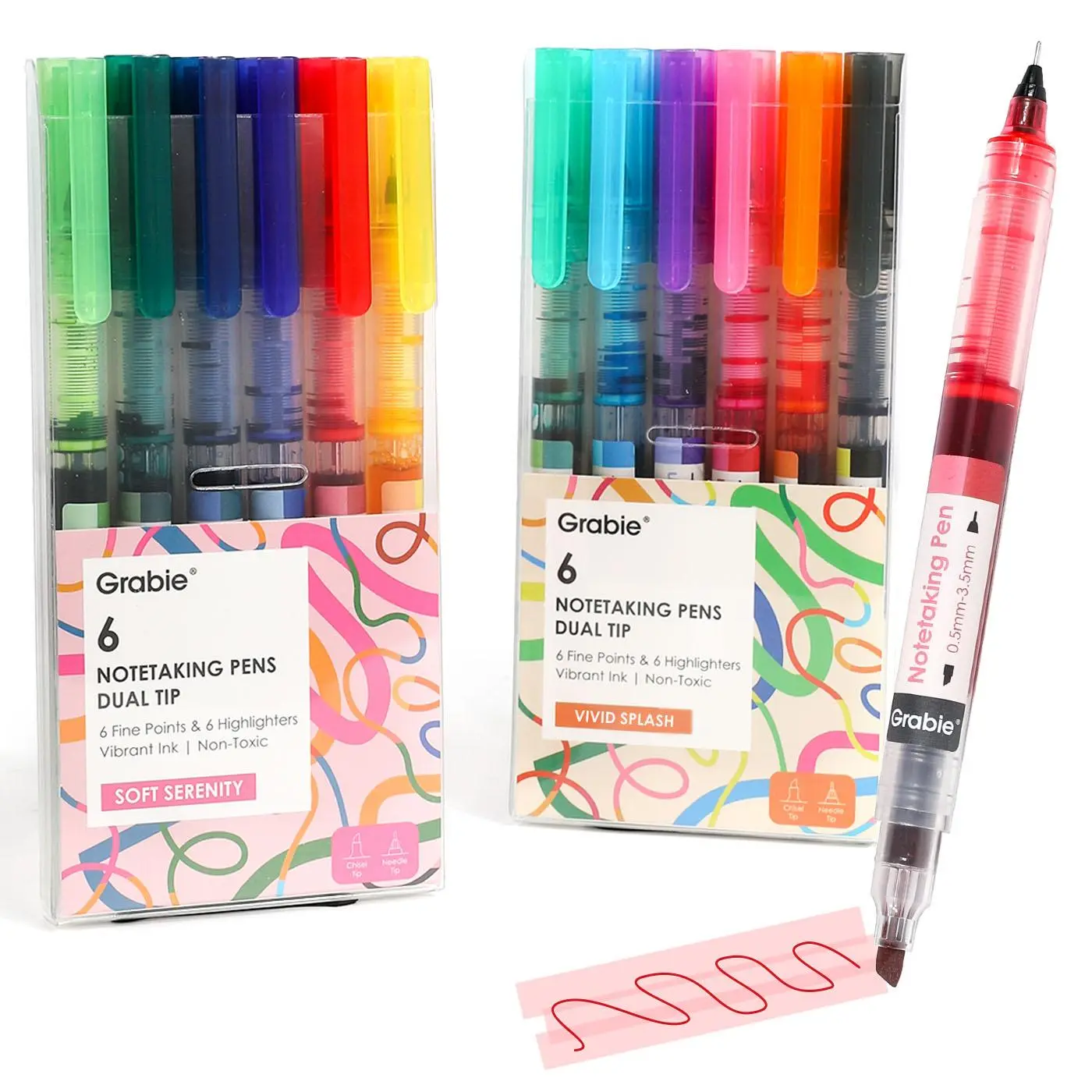 [Flash Sale] Grabie Dual-Tip Notetaking Pen Set of 6, Back to School, for Office & School Supplies, highlighter, students, Class Reward Gift Idea, School Supplies