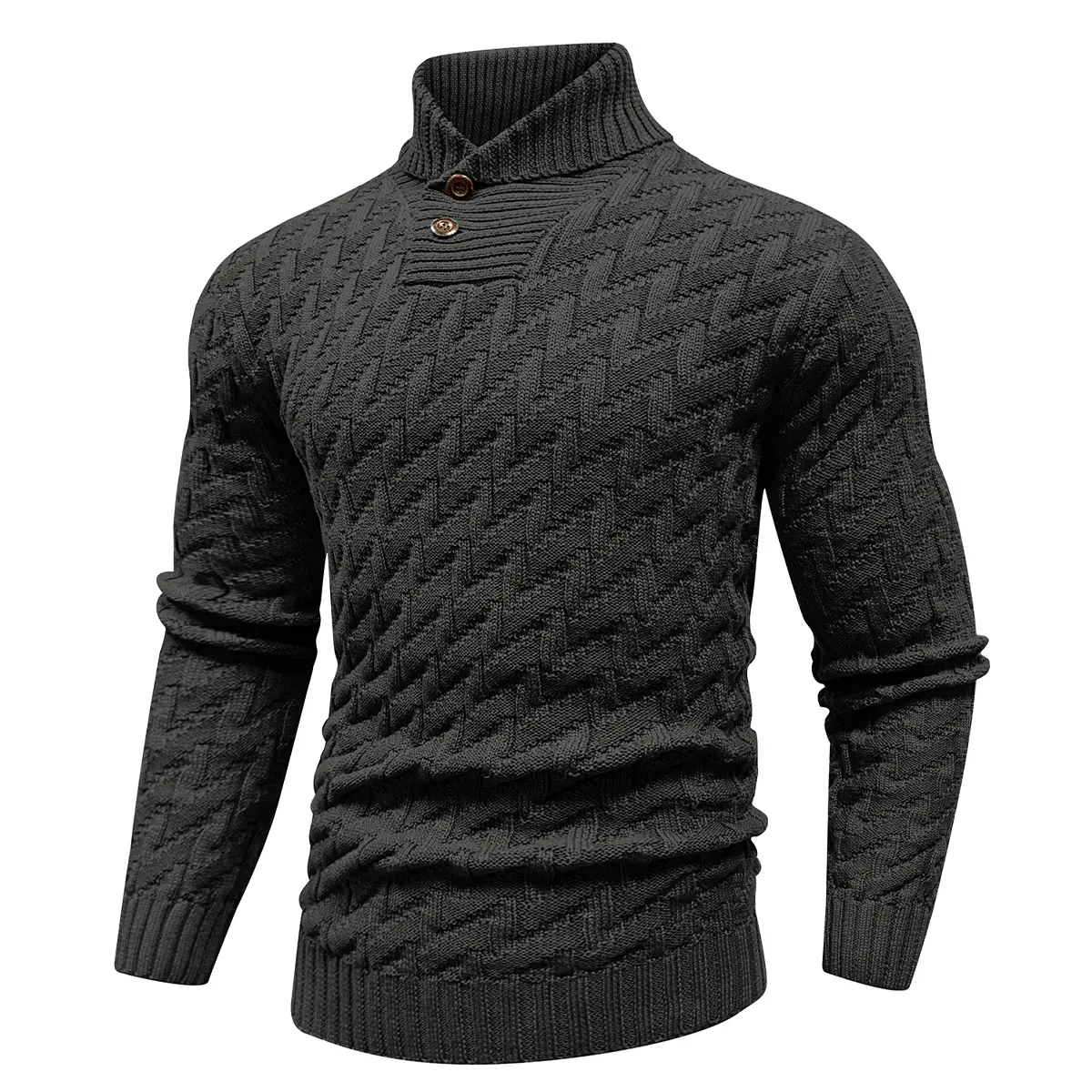 Men's Knit Sweater Stand Collar Pullover Long Sleeve Button Up Textured Sweater Slim Fit Casual Winter Warm Tops for Men Fall Fashion Outfit