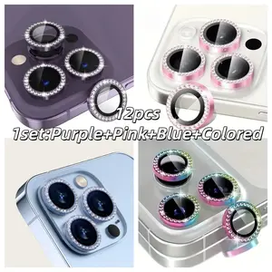 12-Piece Diamond Flash Lens Protective Screen Protector [Purple + Pink] - Accessories Suitable for Cellphone Smartphone iPhone 17/16/15/14/13/12/11, Perfect as a Valentine's Day, Thanksgiving, Christmas gift - Scratch-resistant, dirt-resistant