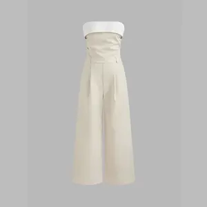 Women's Cider Linen Cotton Solid Jumpsuit with Pocket, Ruched Wide Leg, Size 2-10 SwimWeek