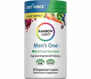Rainbow Light Mens Multivitamin One + | 30 Caplets | Real Food Nutrients, Digestive Enzymes & Probiotics