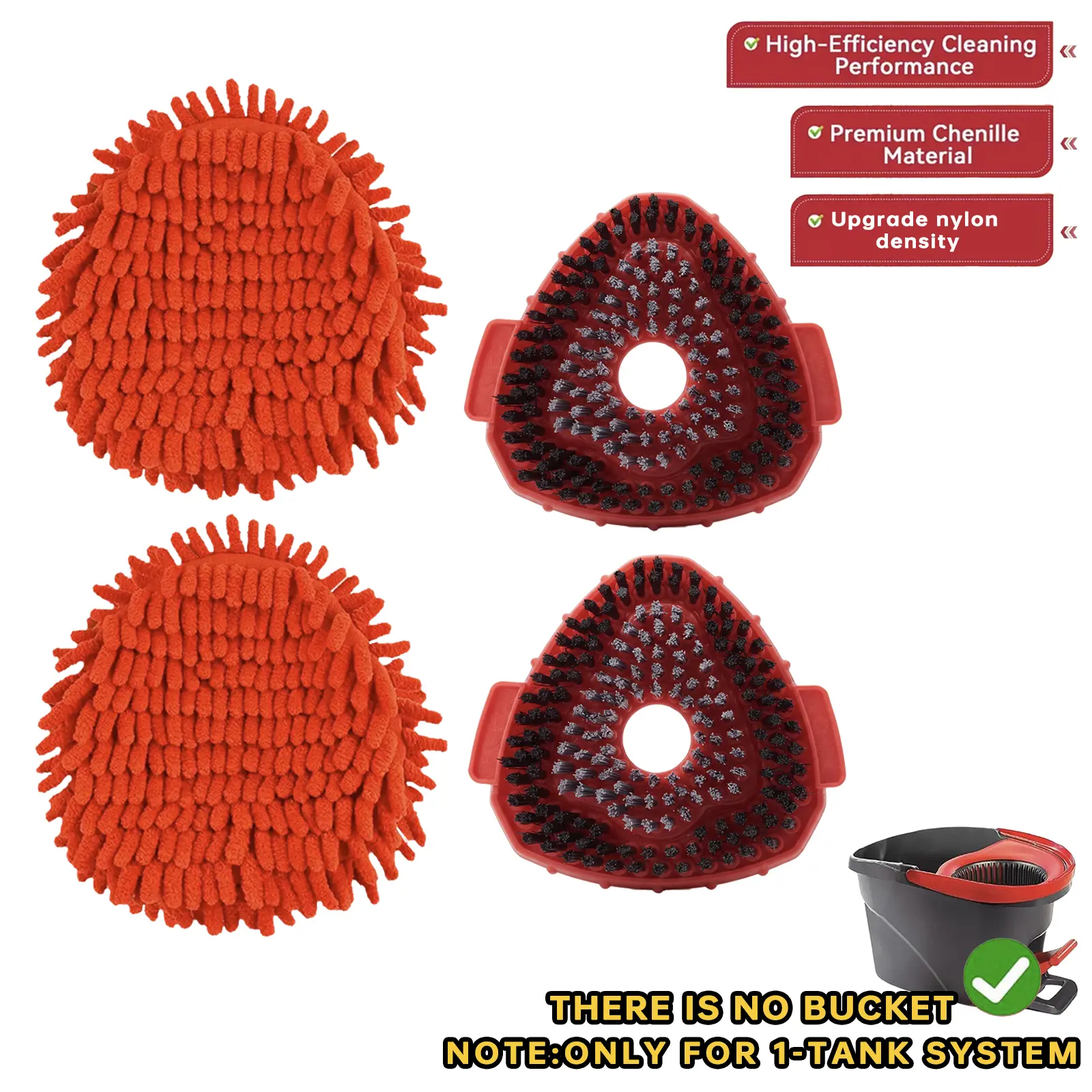 Upgraded Scrub Brushes & Dusting Dusters Set for 1-Tank Spin Mop System, Heavy Duty Floor Cleaning Brush & Chenille Dust Cleaner Pads Bundle, Multi-Surface Household Cleaning Tools Kit